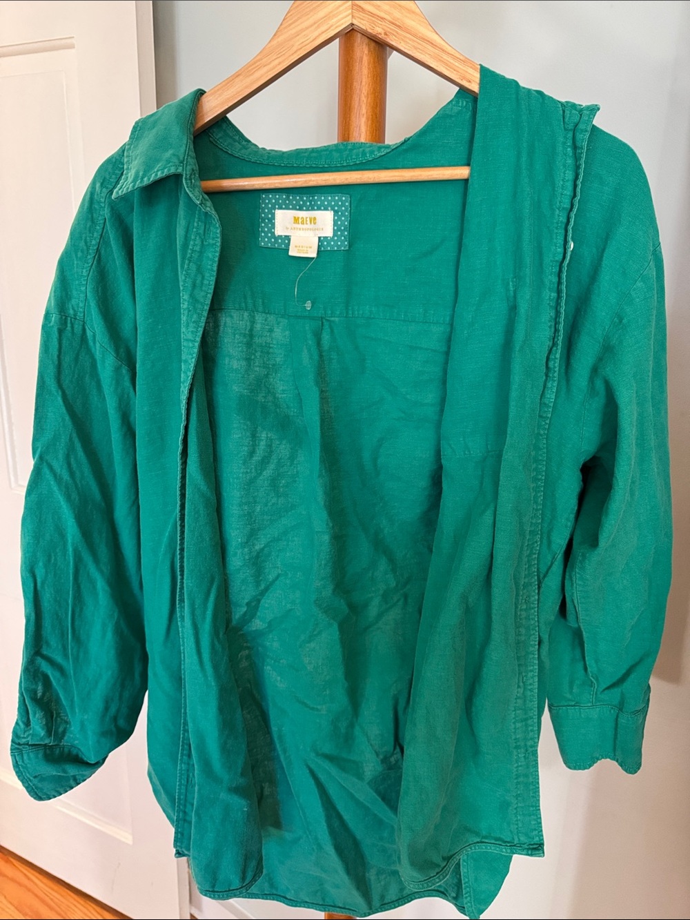 Maeve Teal Green Open-Front Lightweight Jean Jacket